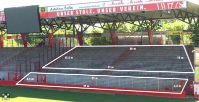 Abmessung Gästeblock Stadion a. d. Alten Försterei Berlin